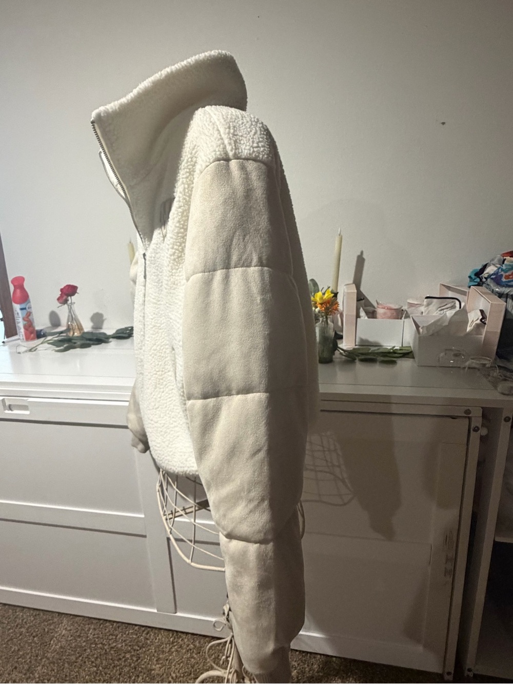 Women’s Cream Sherpa Zip-Up Teddy Jacket - Picture 7 of 8